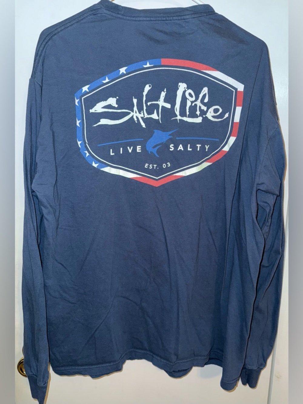 Salt Life Navy Long Sleeve Tee with Americana Logo